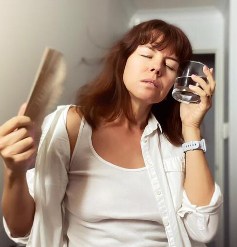 Mujer consultando sobre síntomas de pre-menopausia y estudios hormonales